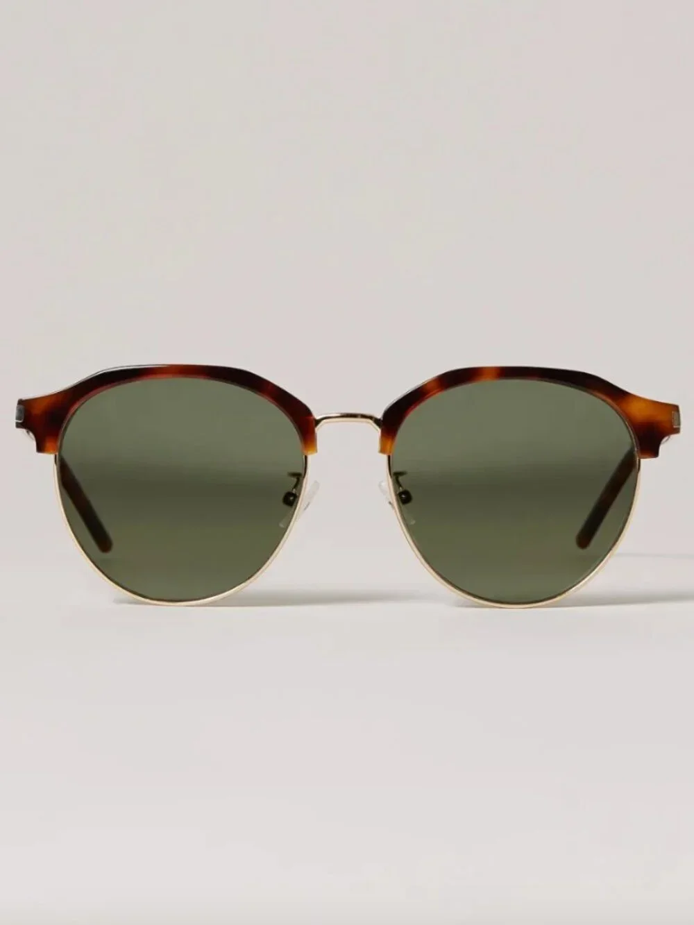 Saint Laurent SL 108 Tortoise Round Sunglasses $490 Retail, Green Lenses w/ Case